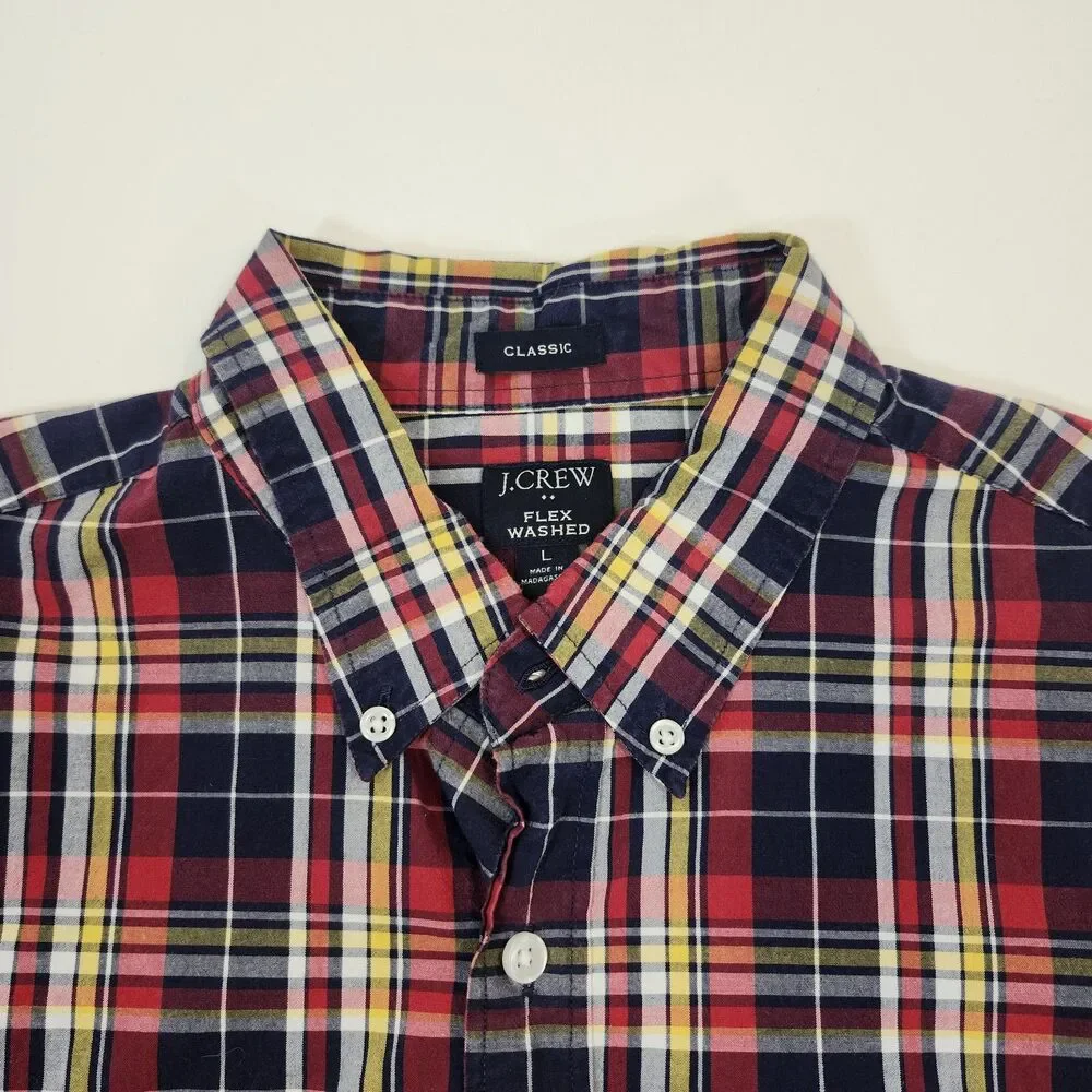 J Crew Mens Large Shirt Button Down Up Classic Flex Washed Plaid Long Sleeve